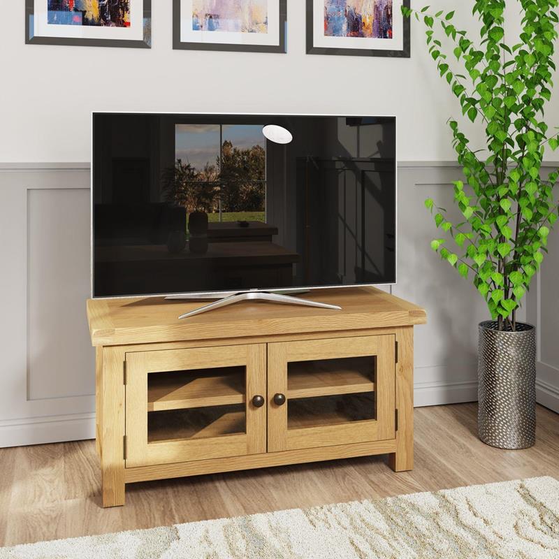 Country Oak Standard TV Unit with Glass Doors