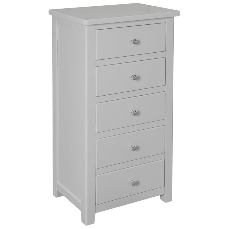 Hemsby Painted 5 Drawer Narrow Chest - Grey