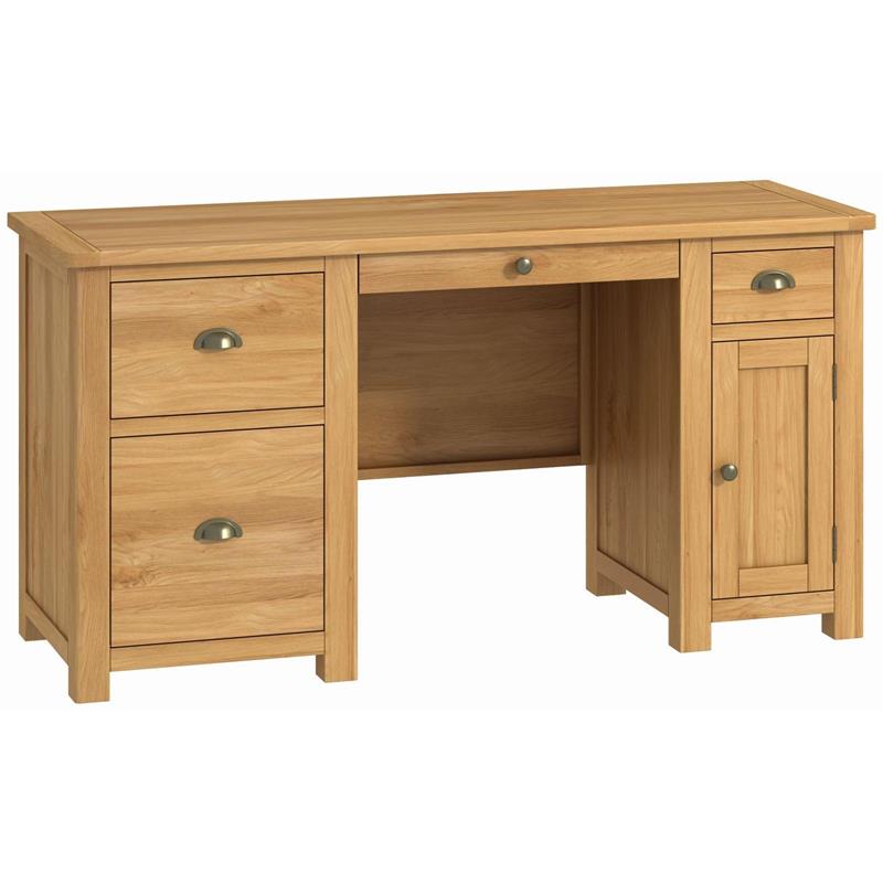 Plumpton Twin Pedestal Office Desk - Oak