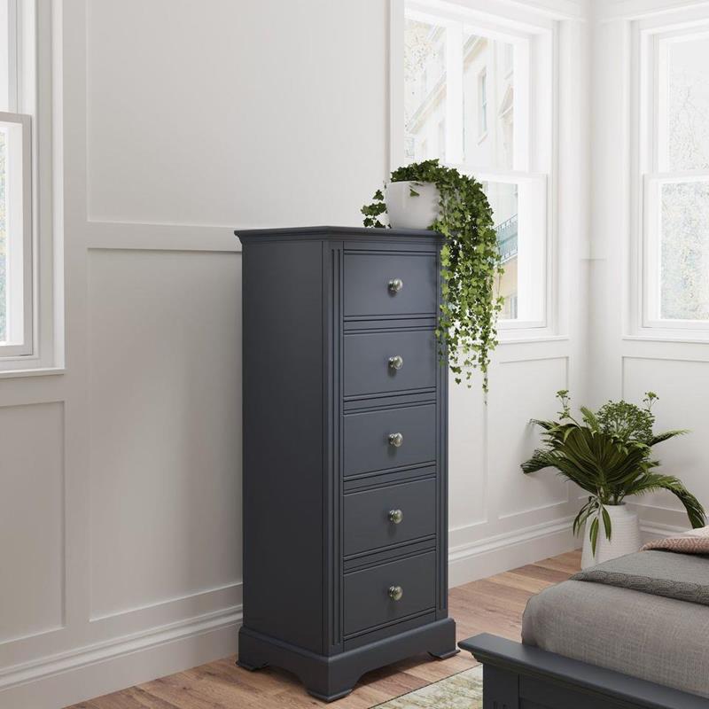 Breckles Midnight Grey 5 Drawer Narrow Chest