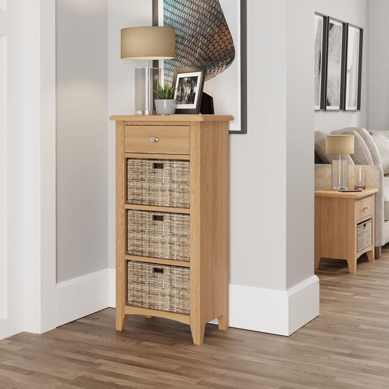 Gateley Oak 1 Drawer 3 Basket Cabinet