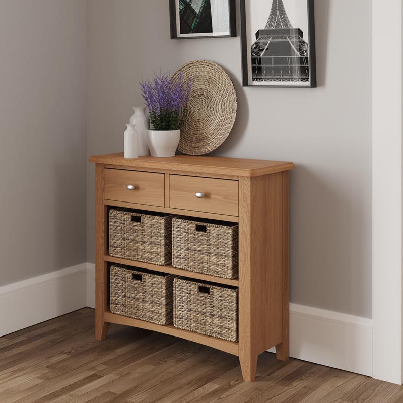 Gateley Oak 2 Drawer 4 Basket Cabinet