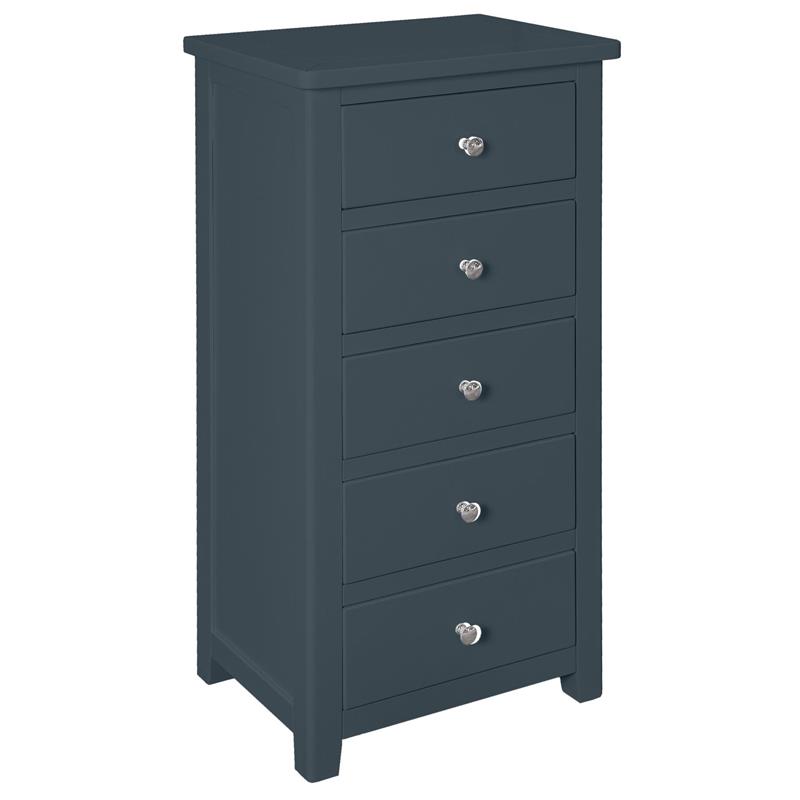 Hemsby Painted 5 Drawer Narrow Chest - Blue