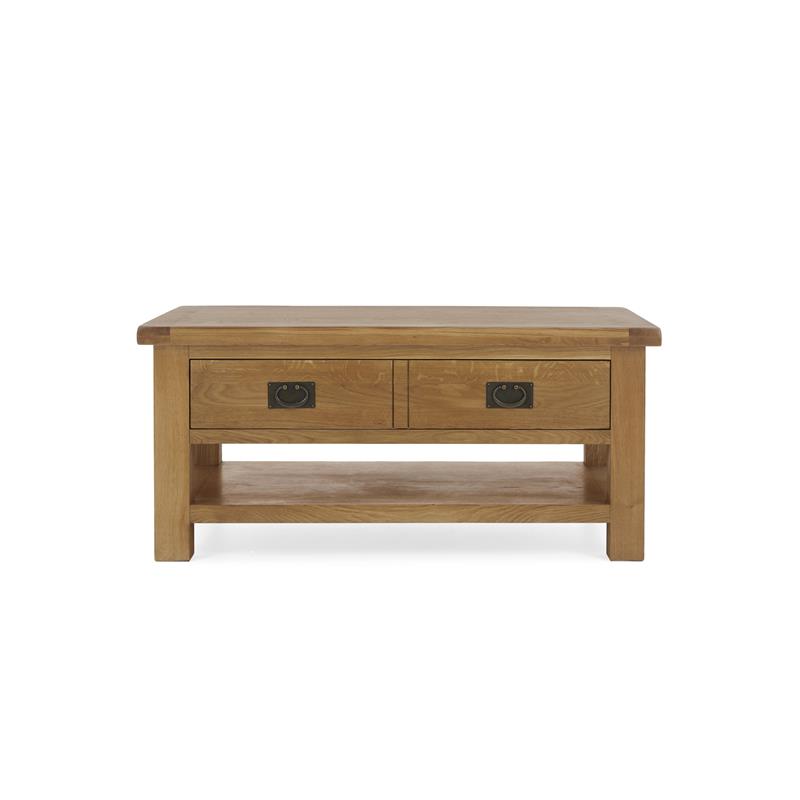 Suffolk Oak Large Coffee Table + Drawer And Shelf