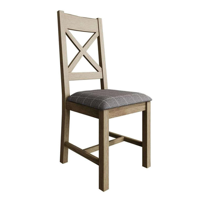 Hamilton Cross Back Chair Fabric Seat in Check Grey