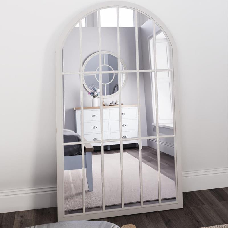 Mirror Collection Large Arched Window Mirror Grey